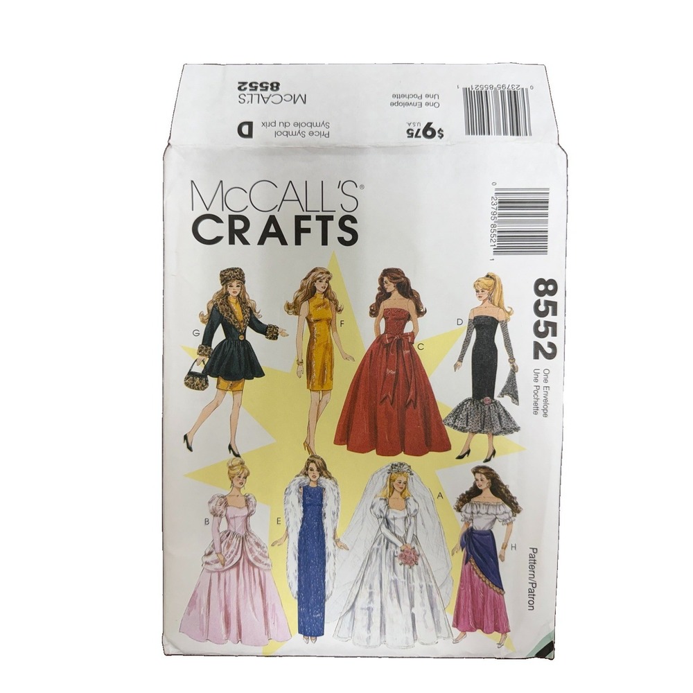 Vintage McCall’s 8552 Fashion Doll Clothes Pattern UNCUT Wedding Barbie Sz 1996
